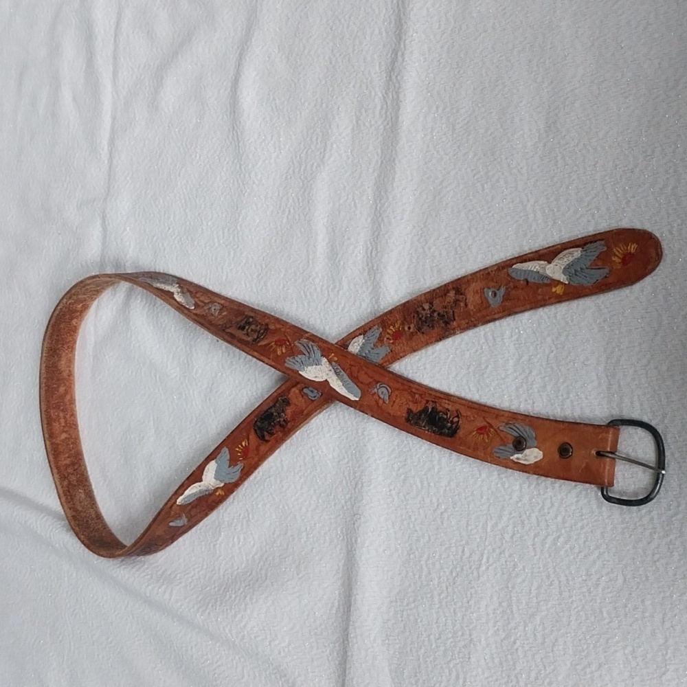 Hand Tooled Hand-made Western style Brown Leather Belt OS